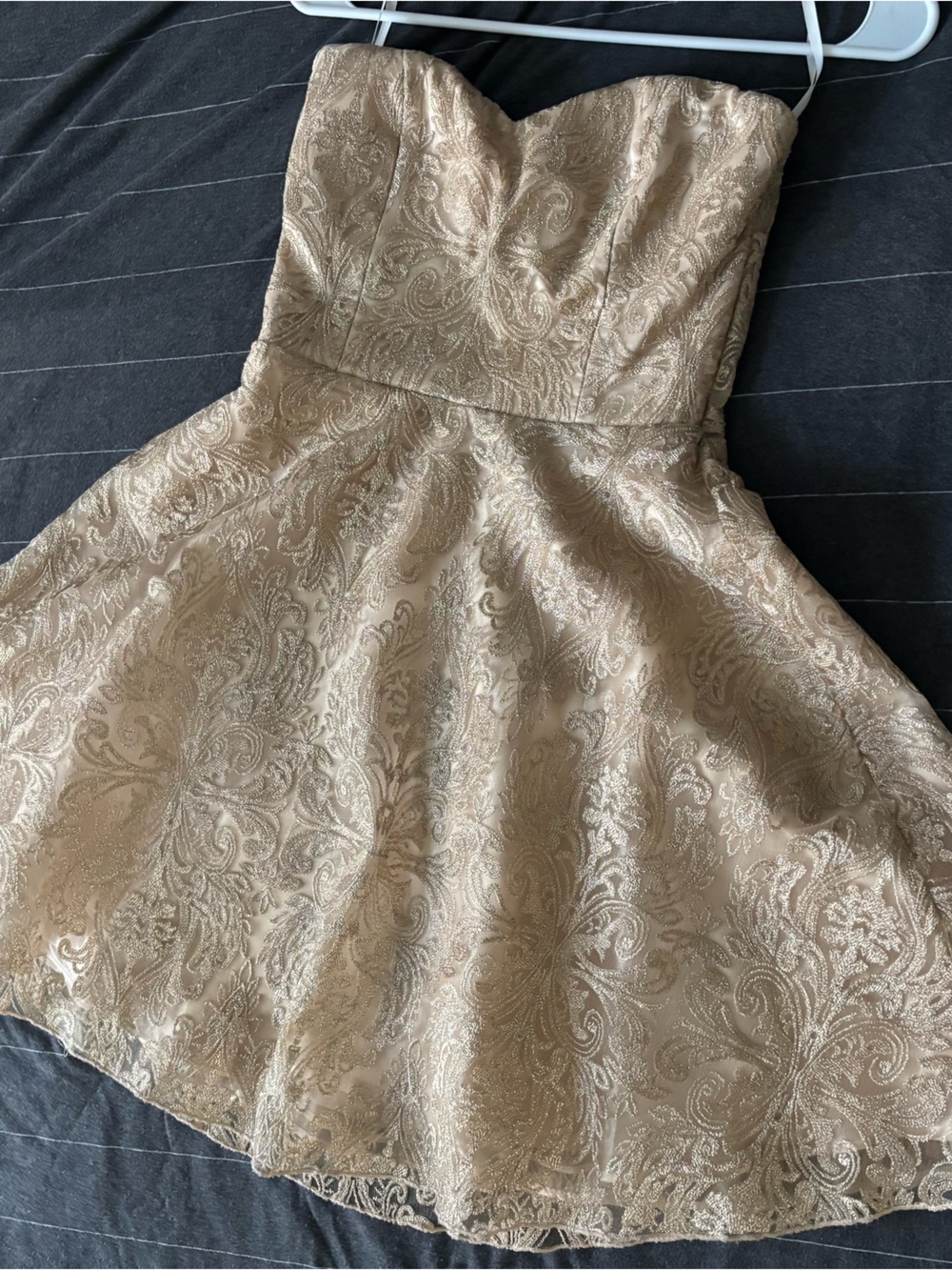 Strapless Gold Paisley Jacquard Fit-and-Flare Dress